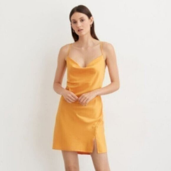 LNWT Dynamite satin cowl slip cami dress - apricot, rust, tangerine orange - Picture 1 of 6